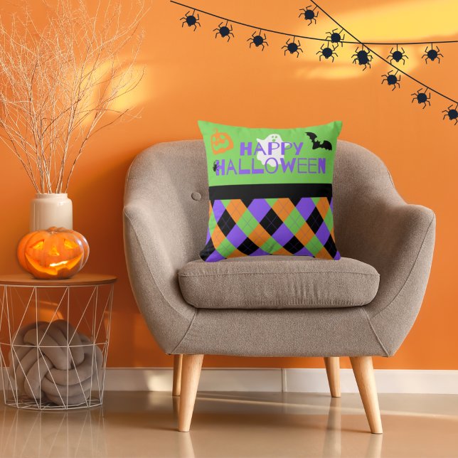 Spooky Happy Halloween Argyle Throw Pillow (Creator Uploaded)