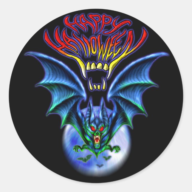 Spooky Happy Halloween Bat Sticker (Front)