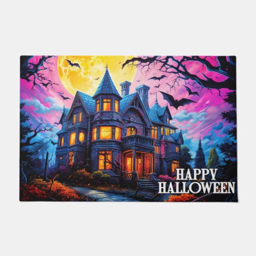 Spooky Happy Halloween Haunted House Doormat