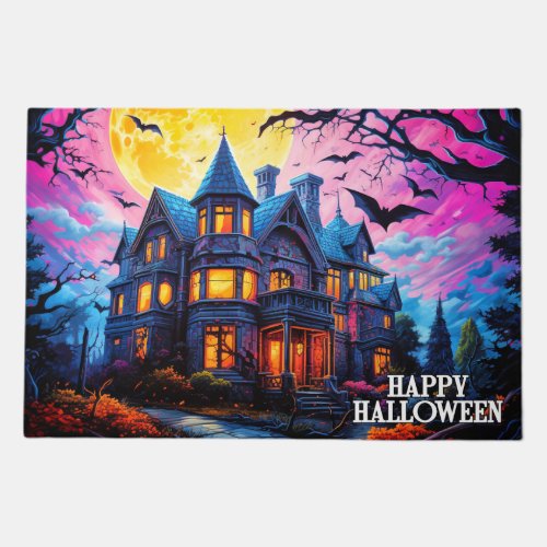 Spooky Happy Halloween Haunted House Doormat