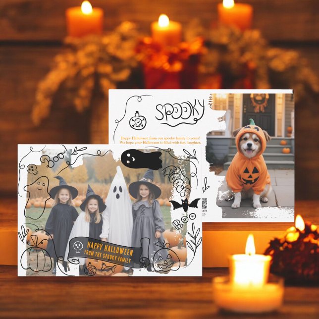  Spooky Happy Halloween illustrations 2 photos Holiday Card (Spooky Happy Halloween illustrations 2 photos Holiday Card)