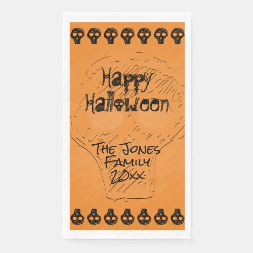 Spooky Happy Halloween Lettering  BlackWhite Paper Guest Towels