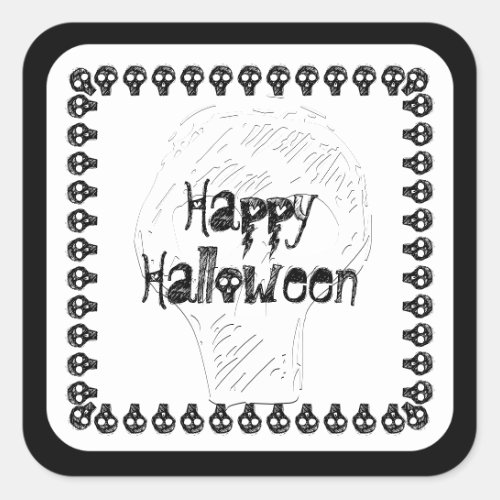 Spooky Happy Halloween Lettering  BlackWhite Square Sticker