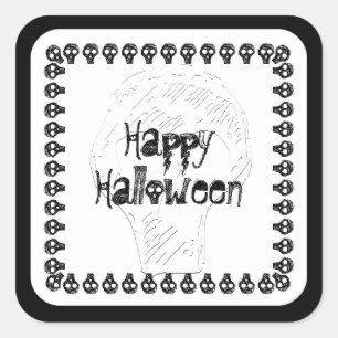 Spooky Happy Halloween Lettering Black/White Square Sticker