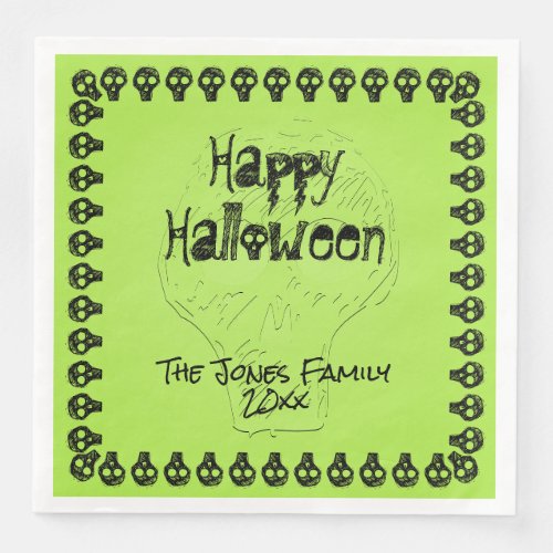 Spooky Happy Halloween Lettering  GreenBlack Paper Dinner Napkins
