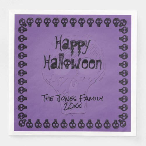 Spooky Happy Halloween Lettering  PurpleBlack Paper Dinner Napkins