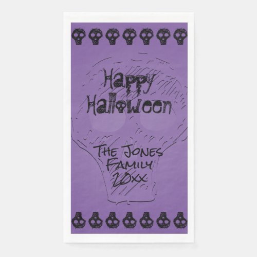 Spooky Happy Halloween Lettering  PurpleBlack Paper Guest Towels