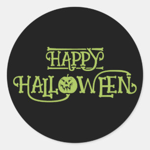 Spooky Happy Halloween Party Green & Black Fun Classic Round Sticker