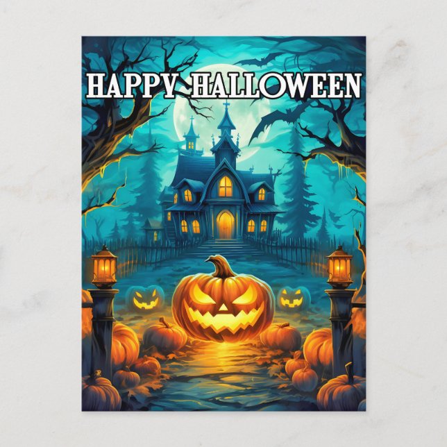 Spooky Happy Halloween Pumpkins Postcard (Front)