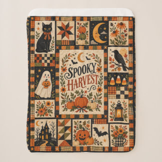 Spooky Harvest Vintage Halloween Patchwork Sherpa Blanket