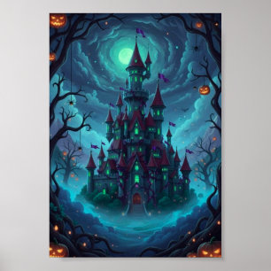 Spooky Haunted Castle Halloween Fantasy Poster