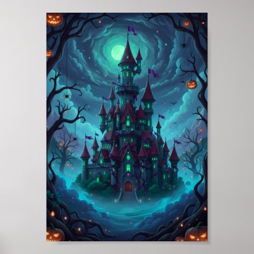 Spooky Haunted Castle Halloween Fantasy Poster