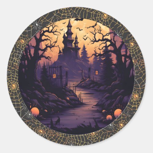 Spooky Haunted Castle Halloween Round Sticker