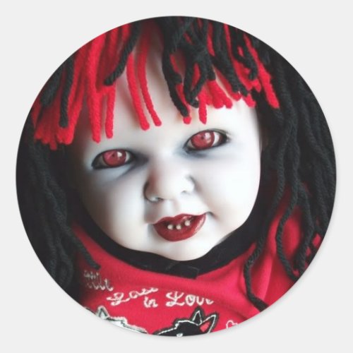 Spooky Haunted Doll Classic Round Sticker