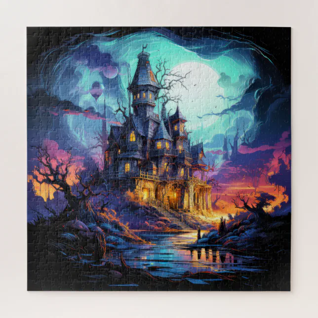 Spooky Haunted Dwelling Under A Full Jigsaw Puzzle | Zazzle
