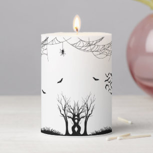 Spooky Haunted Forest Halloween Bats & Spiders Pillar Candle