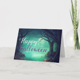 Spooky Haunted Forest Pumpkins Halloween Card