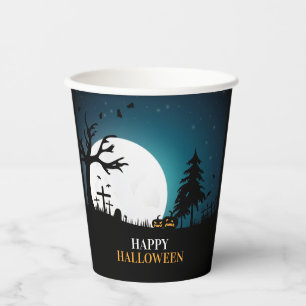 Spooky Haunted Graveyard Halloween Paper Cups