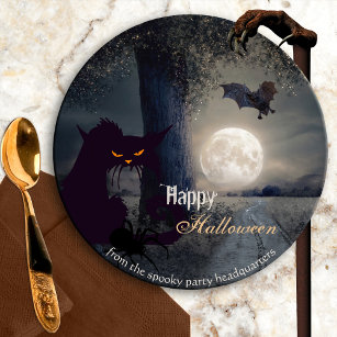 Spooky Haunted Halloween Black Cat Paper Plates