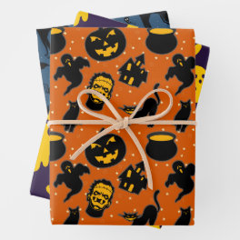 Spooky Haunted Halloween Pattern Wrapping Paper Sheets