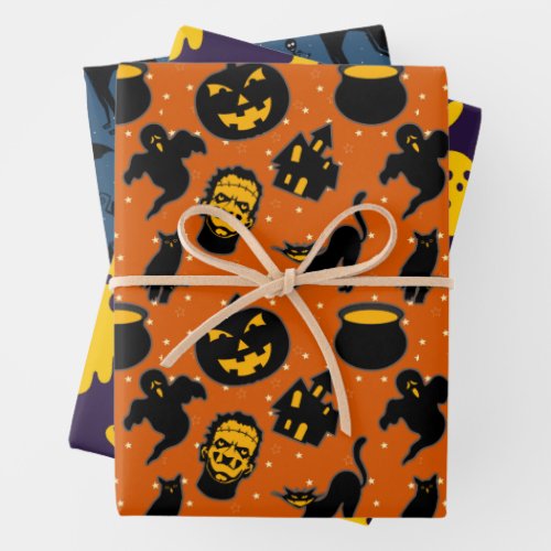 Spooky Haunted Halloween Pattern Wrapping Paper Sheets