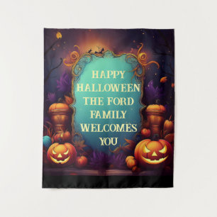 Spooky Haunted Halloween Personalized Greetings Tapestry