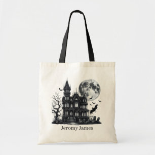 Spooky Haunted House add name trick treat Tote Bag