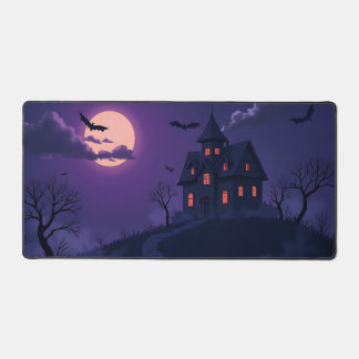 Spooky Haunted House and Bats Halloween Desk Mat
