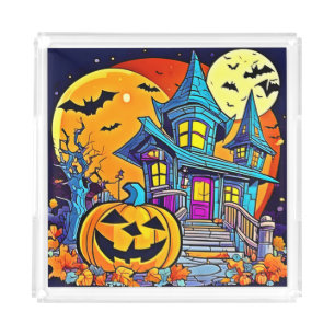 Spooky Haunted House Artwork Acrylic Tray