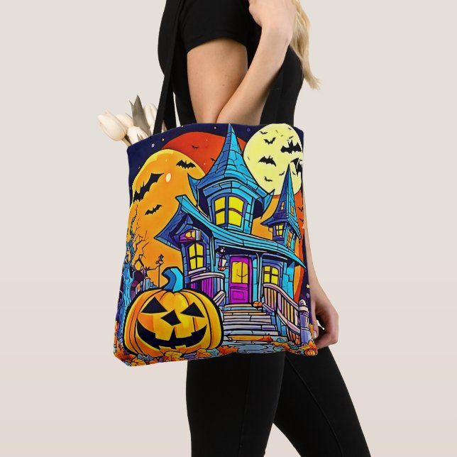 Spooky Haunted House Artwork Tote Bag (Close Up)