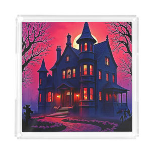 Spooky Haunted House at Dusk Design Acrylic Tray