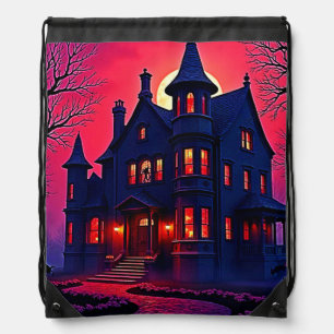 Spooky Haunted House at Dusk Design Drawstring Bag