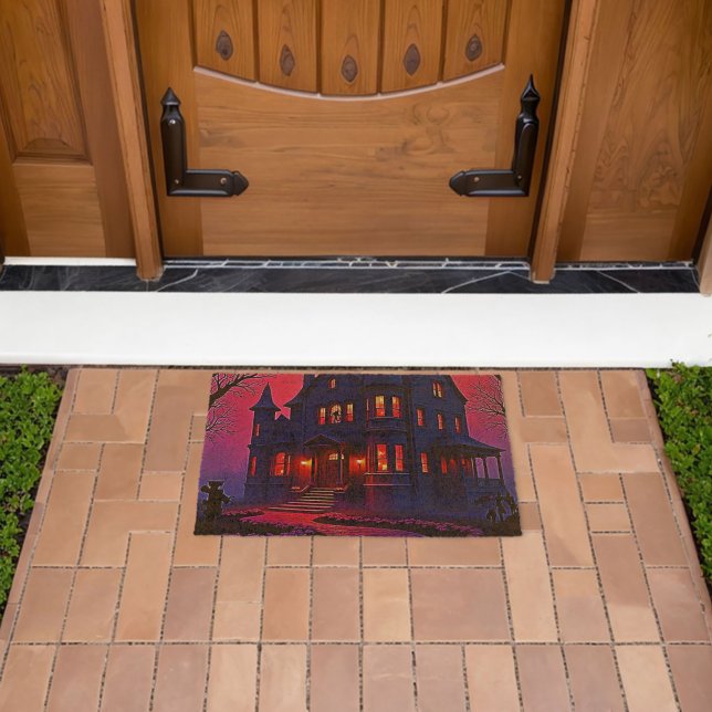 Spooky Haunted House at Dusk Design Fiber Doormat (Insitu (Outdoor))