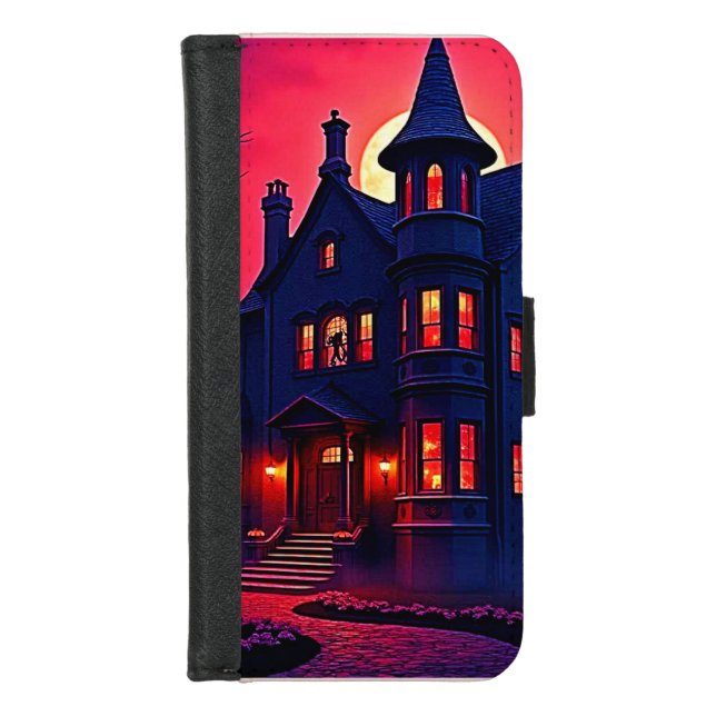 Spooky Haunted House at Dusk Design iPhone Wallet Case (Front)