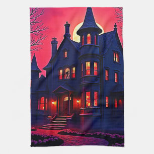 Spooky Haunted House at Dusk Design Kitchen Towel