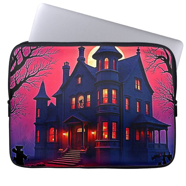 Spooky Haunted House at Dusk Design Laptop Sleeve (Front)