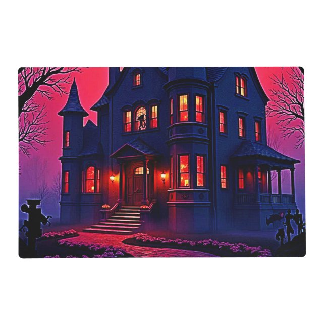 Spooky Haunted House at Dusk Design Placemat (Front)