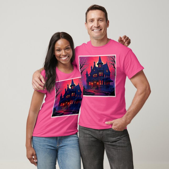 Spooky Haunted House at Dusk Design T-Shirt (Unisex)
