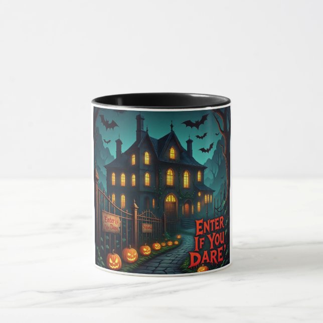 Spooky Haunted House & Bats Halloween Mug (Center)