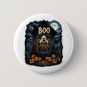 Spooky Haunted House BOO Ghost in Window Button