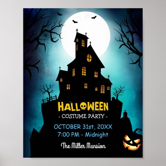 spooky haunted house costume halloween party poster zazzle com halloween costume party poster