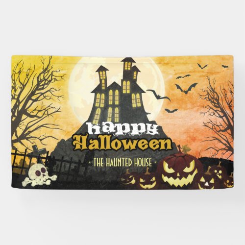 Spooky Haunted House Costume Night Sky Halloween Banner