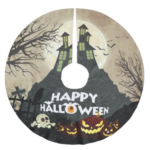 Spooky Haunted House Costume Night Sky Halloween Brushed Polyester Tree Skirt