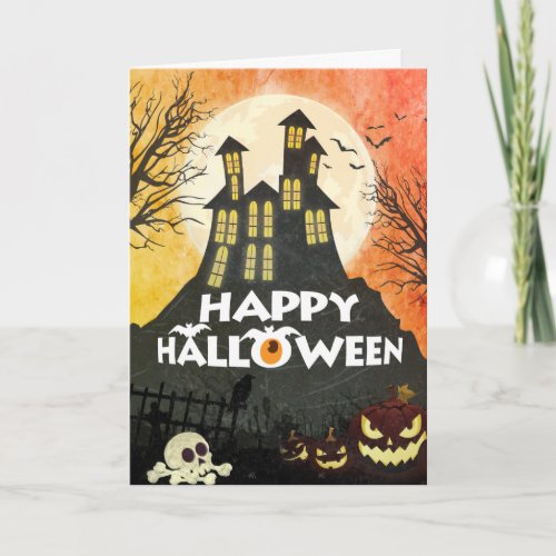 Spooky Haunted House Costume Night Sky Halloween Card