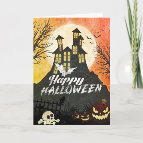 Spooky Haunted House Costume Night Sky Halloween Card