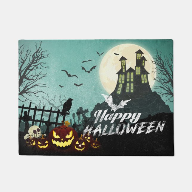 Spooky Haunted House Costume Night Sky Halloween Doormat (Front)