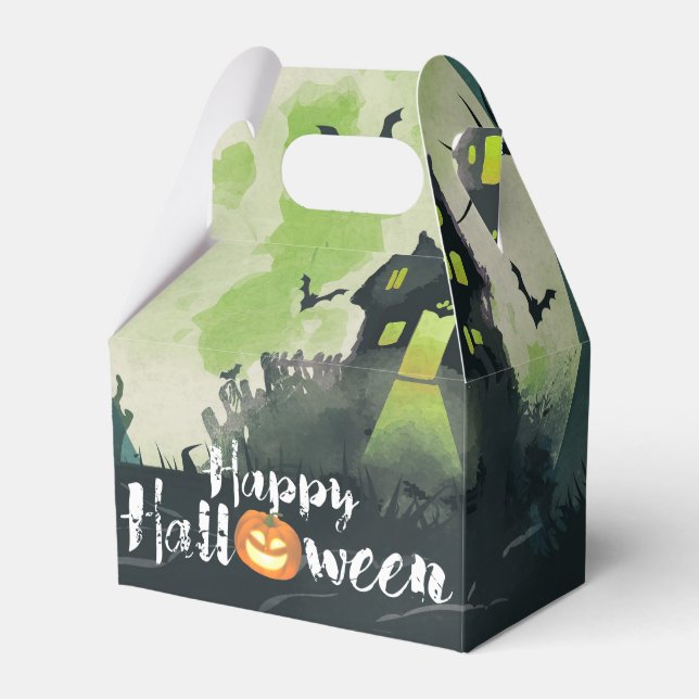 Spooky Haunted House Costume Night Sky Halloween Favor Boxes (Front Side)