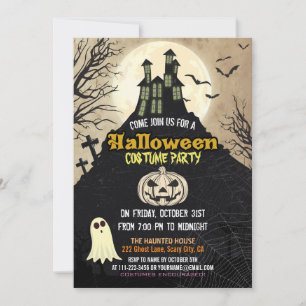Spooky Haunted House Costume Night Sky Halloween Invitation