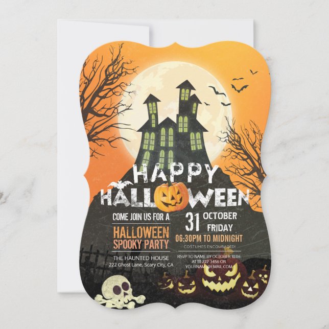 Spooky Haunted House Costume Night Sky Halloween Invitation (Front)