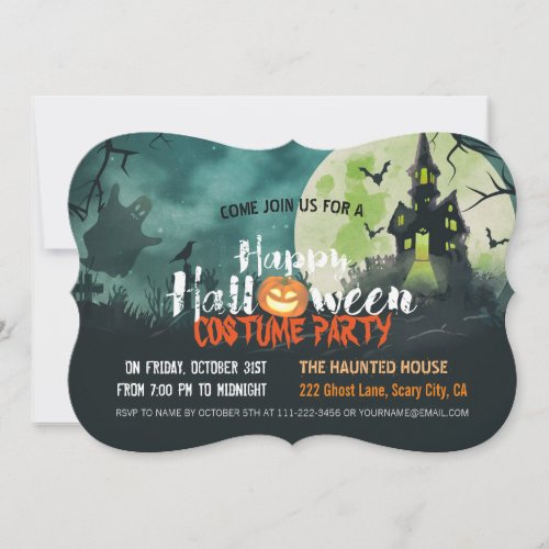 Spooky Haunted House Costume Night Sky Halloween Invitation